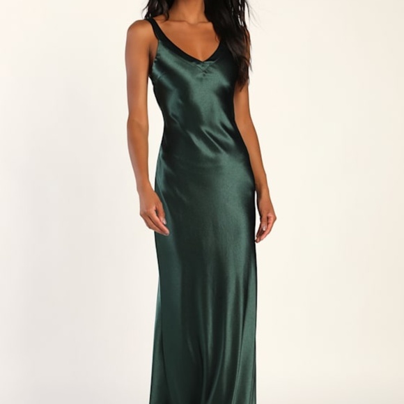 Lulus Dresses & Skirts - Lulus Perfectly Classy Emerald Green Satin Strappy Maxi Dress - Size M